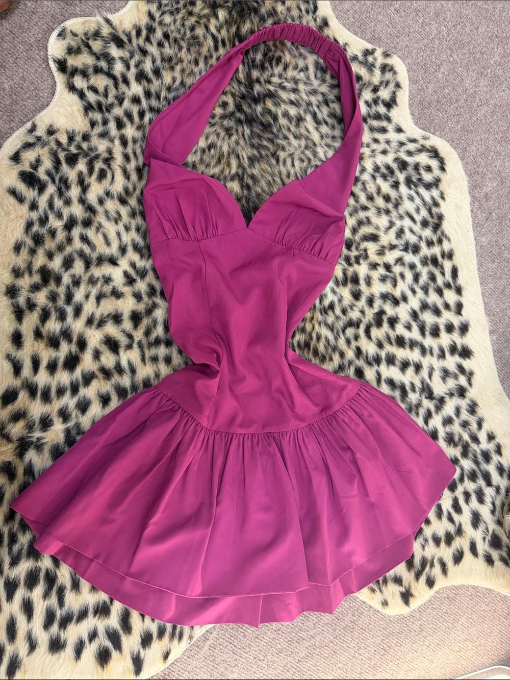 Lucy in the Sky Halter Skater Slip Dress in Magenta Pink